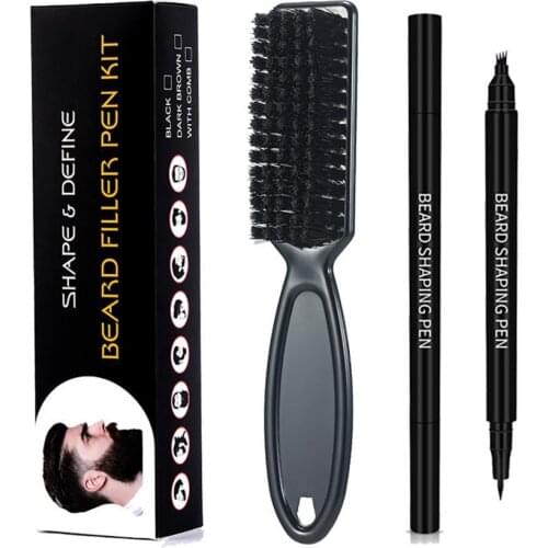 Beard Pen Tip Head Dual-End With Brush 4 Fork Waterproof Beard Filler Brush Gentle Texture Moustache Filler Pencil With Brush