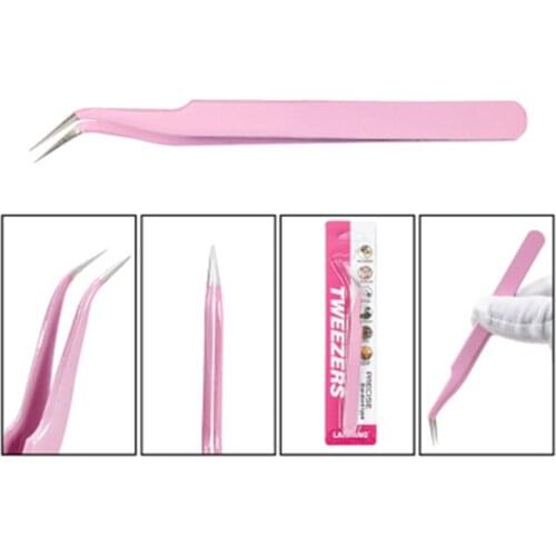 Stainless Steel Pink Straight Bend Tweezer For Eyelash Extensions Nail Art Nippers Make Up Tools Women Girls Beauty Tools