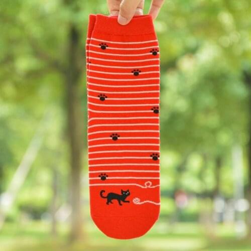 Womens Cartoon Socks 1 Pair Lovely Cat Cotton Casual Socks Striped Style Cartoon Socks Female Socks Kawaii Cute Socks Sox