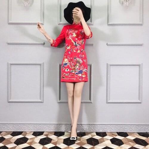 2021 new womens dress China National Wind heavy industry embroidery silk large size loose cheongsam dress