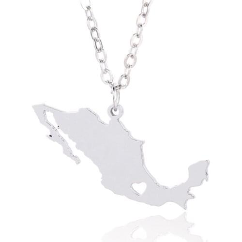 Trendy Mexico Map Necklace Mexico Map Stainless Steel Heart Pendant Necklace Women Fashion Map Jewellery Gift