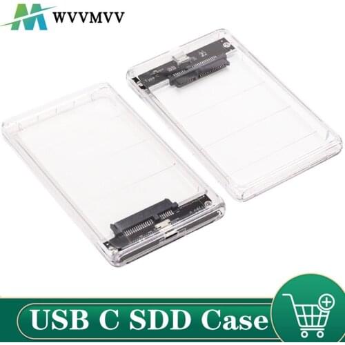 Transparent Type-C to SATA External Hard Drive Disk HDD Enclosure Case Shell Cover For 2.5inch SATA SDD HDD Support 2TB hot sale