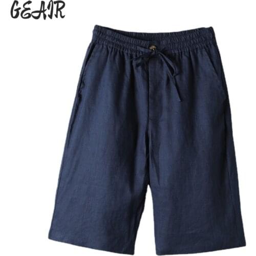 100% Linen Mens Shorts Summer Casual Solid Color Mens Loose Breathable Shorts M 4XL Oversized Pants For Men Streetwear