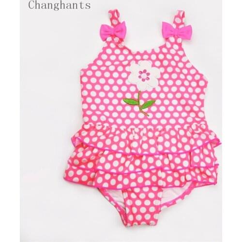 Girls One Piece Swimsuit Pink with White Dots Pattern 3-8 Y Kids Swimwear Children Summer Vacation Bathing Suit Baby Sandy Wear
