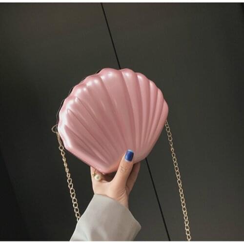 New Fashion Brand PVC Crossbody Bag Design Sweet Shell Chain Shoulder Bag Clutch Bag Girls Messenger Bag Handbag
