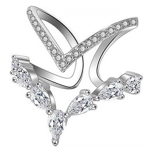 DARK DIAMOND-double spike ring with zircons in 925 sterling silver. Jewel rust. Adjustable