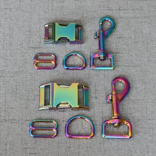 20 Sets 20mm/25mm Colourful Metal Adjustable Buckle D Ring Clasp Four Pieces Webbing Zinc Alloy DIY Dog Collar Accessory