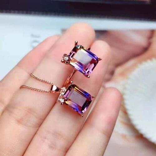 High-quality Amethyst Gradient Square Gem S925 Ring Pendant Necklace Fine Fashion Weddings Jewelry for Women Free Shipping