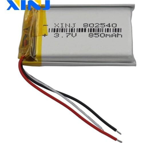 XINJ 3.7V 850mAh 3wires for thermistor Lithium Polymer Li-Po Battery Li ion 802540 For Phone E-book PDA MID ipod Portable DVD