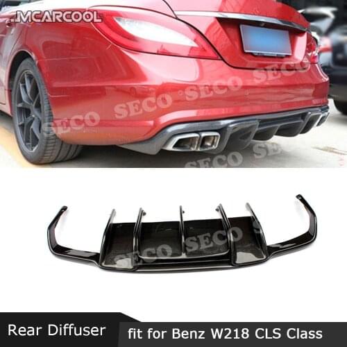 For Benz W218 CLS350 CLS63 AMG 2011-2019 Carbon Fiber Rear Lip Diffuser Stainless Steel Four Outlet Exhaust Tips Tail Throat