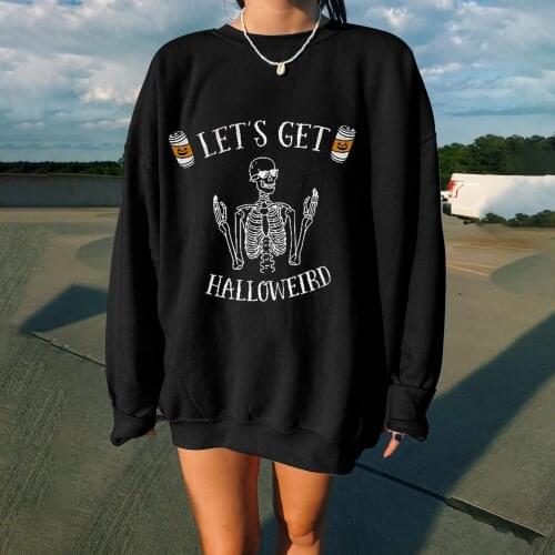 Plus Size Halloween Women Hoodie Casual Sweetshirts Fun Print Hoodie O-neck Loose Pullover Sweetshirts Sudaderas Con Capucha