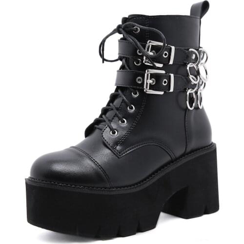 2021 Demonia Metal Decoration Ankle Boots Women Platform Heels Black Gothic Ankle Strap Buckle Ladies Short Boots Plus Size 43