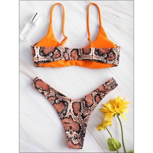 2021 Women Sexy Bikini Set Push Up Female Swimsuit Snakeskin Print Swimwear Swim Separate Two Piece Brazilian Bathing Suit