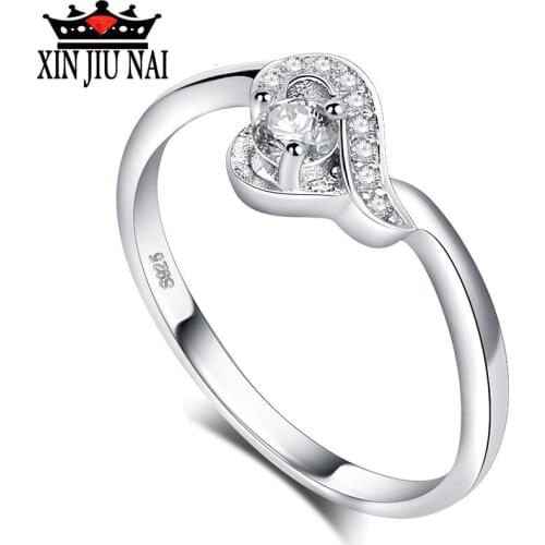 Bijoux Simple Heart shape 925 Silver jewelry Ring AAAAA Level CZ wedding band Rings for women girls diamond rings for women