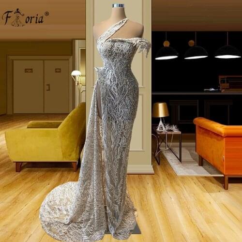 Robe De Soiree 2021 Illusion Pearls Beaded Evening Dresses Sexy Sleeveless High Split Saudi Arabia Wedding Party Dress