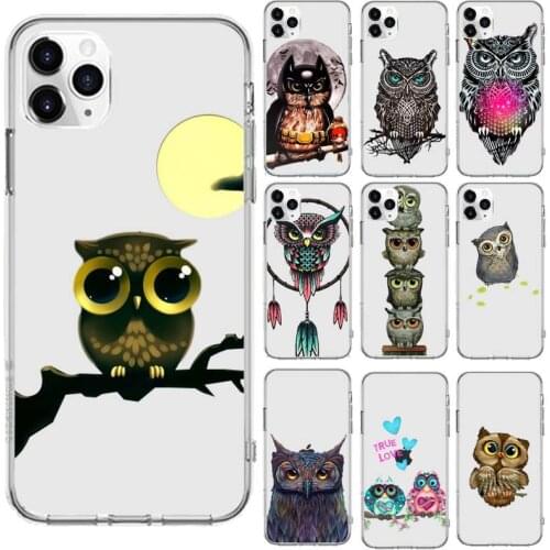 Animal Owl art cool cute Phone Case Transparent for iPhone 6 7 8 11 12 s mini pro X XS XR MAX Plus cover funda shell