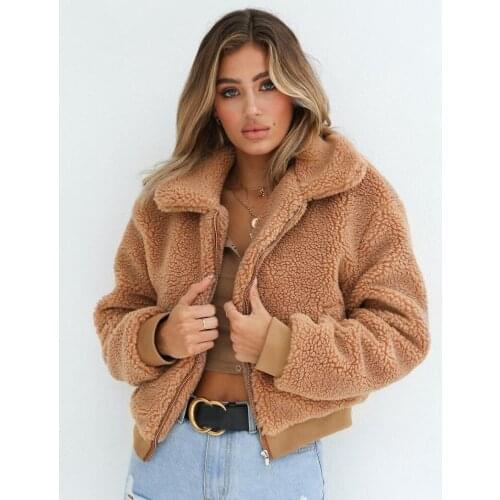 Winter Women Thick Warm Teddy Bear Ladies Fluffy Fleece Fur Zip Outwear Short Vintage Jacket Oversized Coats