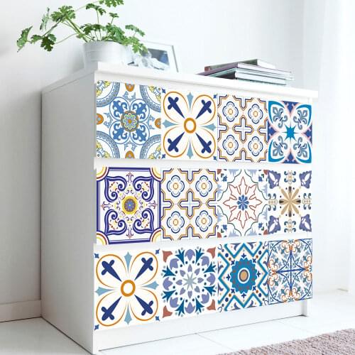 10/15/20/30cm Ethnic Floral Strip Tiles Wall Sticker Kitchen Bathroom Table Home Decor Wallpaper Waterproof PVC Art Wall Decals