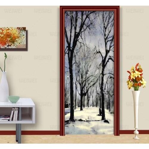 DIY 3D Door Sticker European Modern Wind Black White Forest Wallpaper PVC Self-adhesive Wall Decal Living Room Door Home Decor