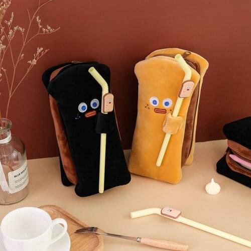 Bentoy Milkjoy Toast Student Pencil Bag Kawaii Fashion Large Capacity Cute Pen Box Girls Cosmetic Cases Holder Plush Pocket