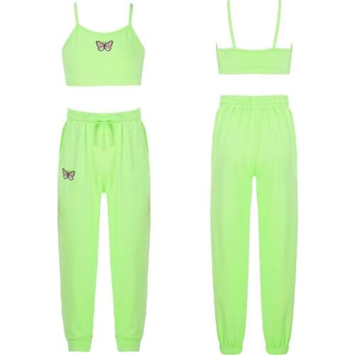 Kids Girls Sport Wear Sets Gymnastics & Dancewear Outfit Sleeveless Racer Back Tanks Crop Top with Leggings Pants for Running