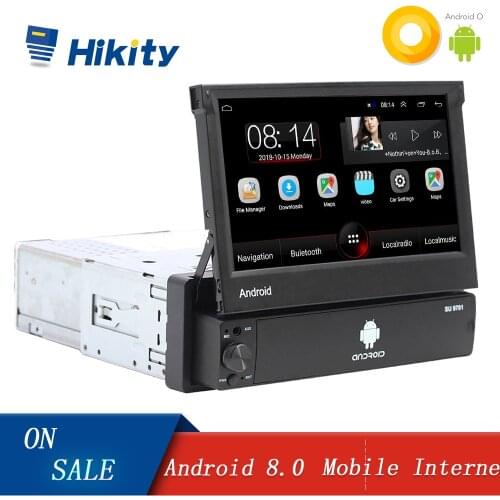 Hikity 1DIN Car Multimedia MP5 Player Bluetooth 7"HD RetractableTouch Screen Car Radio FM GPS Wifi Bluetooth Rear View Camera