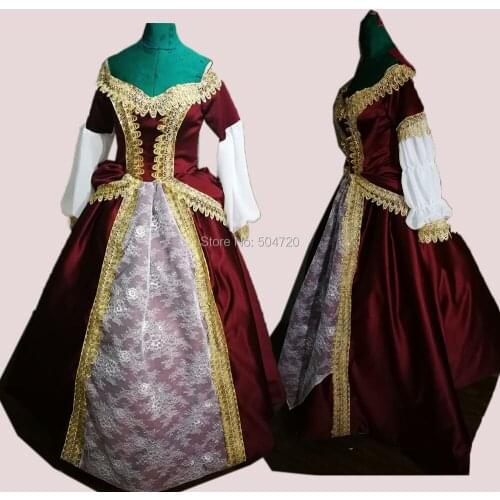 Customer to order!18 century red Satin white Lace Duchess Princess Retro Reenactment Theatre Civil war Victorian dress SW-014