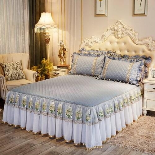 New 100% cotton Quilting queen king size Bed Skirt with rubber Bedspread Bed Sheet lace Bed Cover Pillowcase Bedding Set