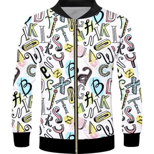 IFPD Mens Zipper Jacket Casual Hip-hop Style Cartoon Letters Print Fun 3d Print Streetwear Oversized For Men Spring Fall Coat