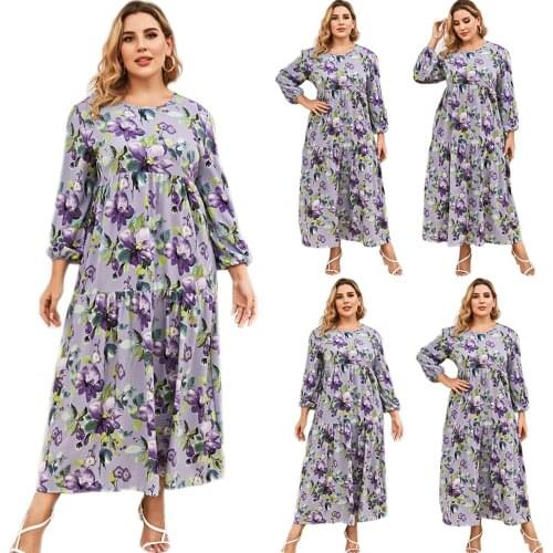Muslim Women Long Dress Floral Printed Elegant Kaftan Abaya Islamic Arabic Maxi Robe Gown Ramadan Turkey Dubai Loose Plus Size