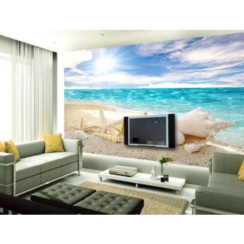 European Style 3D Blue ocean beach sand shells Wallpaper Living Room TV Backdrop Wall Mural Luxury Home Decor Wall Papers