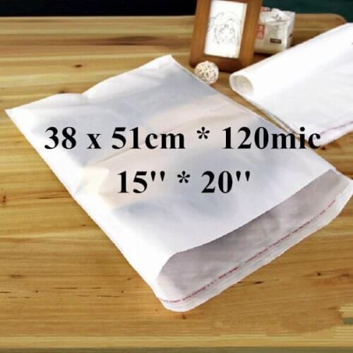 Wholesale 100pcs/lot 38 x 51cm*120mic Large Self Adhensive Plastic Clothes Packaging Bag, High Quality White PE Clothing Bag