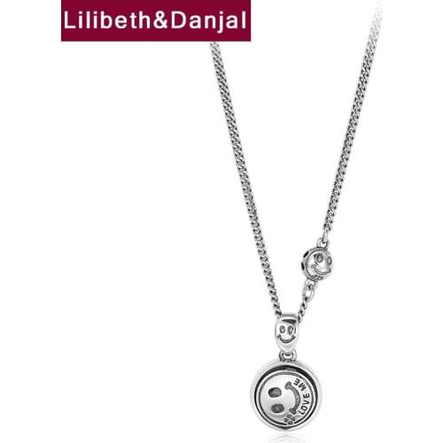 Turnable Smiley Chain Pure 925 Sterling Silver 2mm Thick Choker Necklace Pendant Fine Jewelry Women Collares Mujer Moda 2020 N06