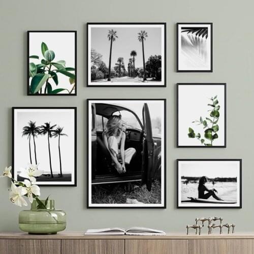 Palm Leaves Tree Girl Beach Wall Art Canvas Painting Nordic Posters And Prints Black WhiteFor Living Room Decor Wall Pictures