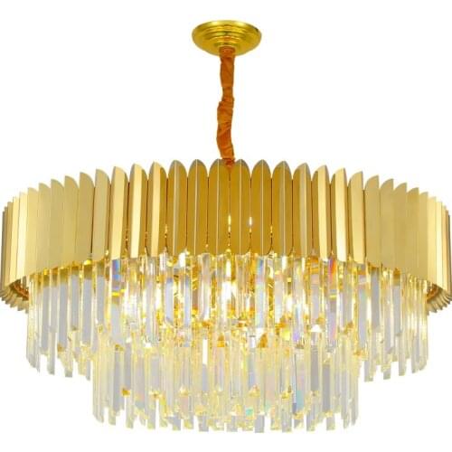 Postmodern Round Gold Stainless Steel Crystal LED Chandelier Lighting Lustre Suspension Luminaire Lampen For Dinning Room