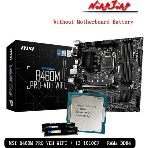 Intel Core i3 10100F CPU + MSI B460M PRO VDH WIFI Motherboard + Pumeitou DDR4 8G 16G 2666MHz RAMs Suit LGA 1151 Without Cooler