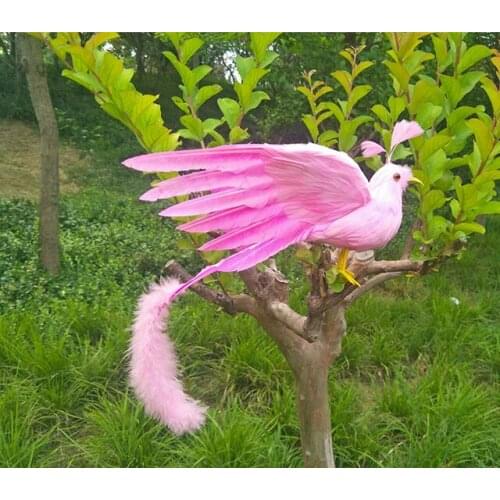 Real life toy bird pink feathers Phoenix bird about 45x30cm spreading wings bird garden decoration prop toy gift h1889