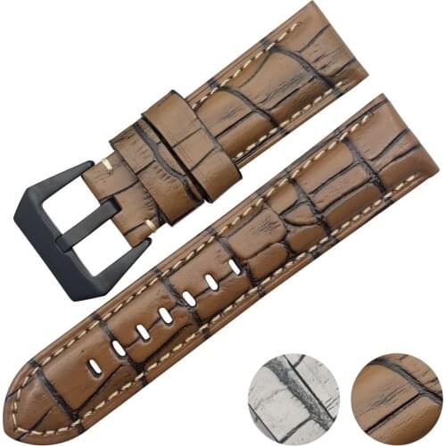 20mm 22mm 24mm 26mm Black Brown Genuine Leather Watchband Wristband For PAM Big Pilot Watch Garmin Fenix3 Strap