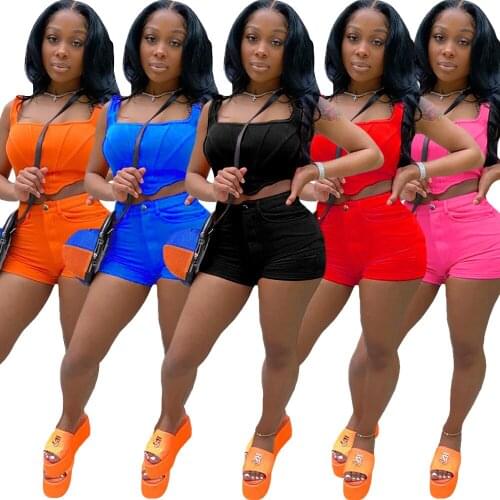 S-XL summer 2021 two piece set women clothing casual sexy Sleeveless irregular vest and shorts with pockets outfit Dropshipping