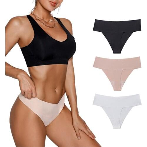 QIWN Sexy Yoga Sport Panties Soft Cotton Seamless G-String Thongs for Female Solid Smooth Silk Underwear Lady T-Back Lingerie