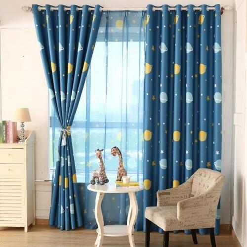 Blue Planet Print Curtains for Children Room Kids Boys Sons Nursery Kindergarten Modern Simple French Window Drapes wp355C
