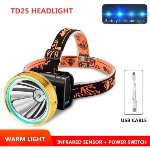 COB LED Headlamp Motion Headlight USB Rechargeable Built-in Battery Head Torch 7000Lumens Head Torch Waterproof Work Light