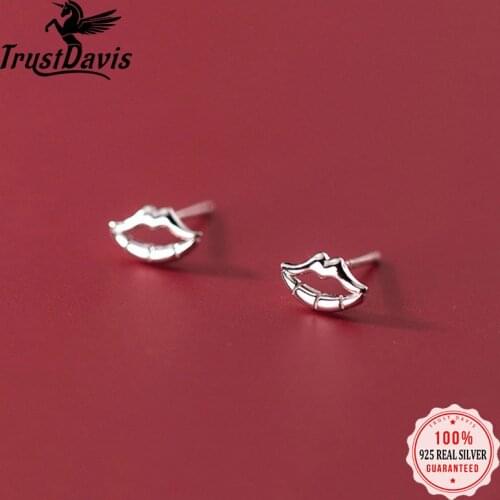 PrinSis Real 925 Sterling Silver Minimalist Fashion Sweet Sexy Lips Charm Stud Earring For Women Wedding Fine Jewelry DD1002