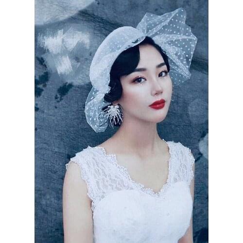Vintage Bridal Hats with Netting Free Shipping Hats White