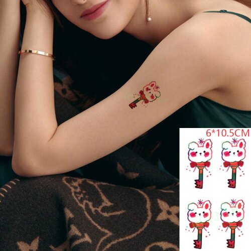 Waterproof Temporary Tattoo Sticker Lovely Cartoon Rabbit Flower Body Art Flash Tattoo Fake Tattoo for Women Men Kids