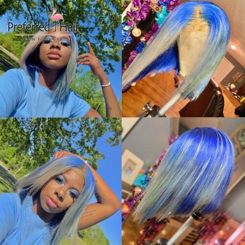 Preferred Ombre Blue Bob Wig 13x4 Lace Front Human Hair Wigs Red Black Ombre Human Hair Wigs for blacK Women