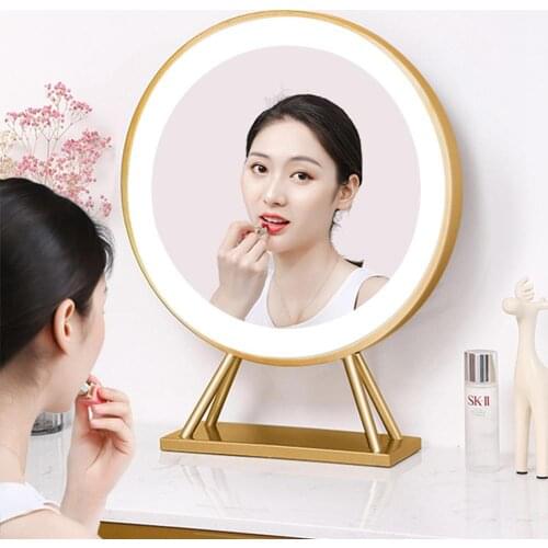 LED Makeup Mirror Big with Smart Light Vintage Gloden 50CM Large Round Desktop Decor Face Fill Lamp Ins Live Broadcast Streaming