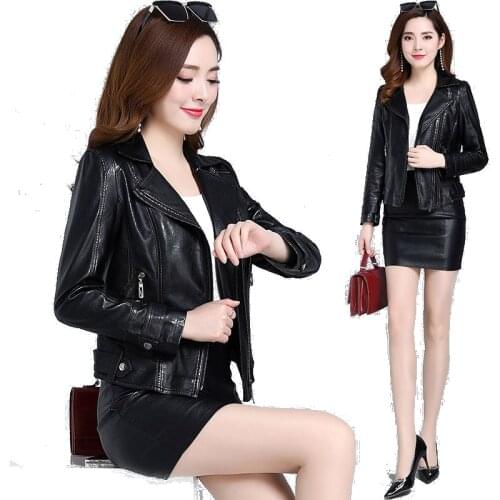Womens Leather Jacket 2020 Spring And Autumn New Womens Clothing Short Slim Coat Female Plus Size 6XL Black Womens Jacket