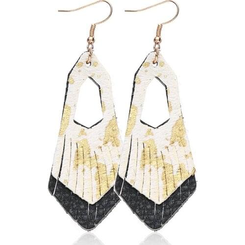 Women Leather Earrings Geometric Leopard Print Earrings Fashion Pendant Earrings Dangle Earrings for Women