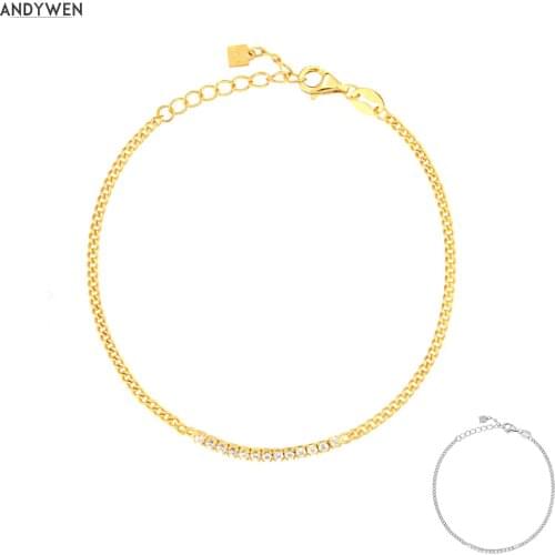 ANDYWEN 2020 New 925 Sterling Silver Zircon Line Charm Locker Chain Bracelet Women Rock Punk Quality Party Luxury Jewelry Gift